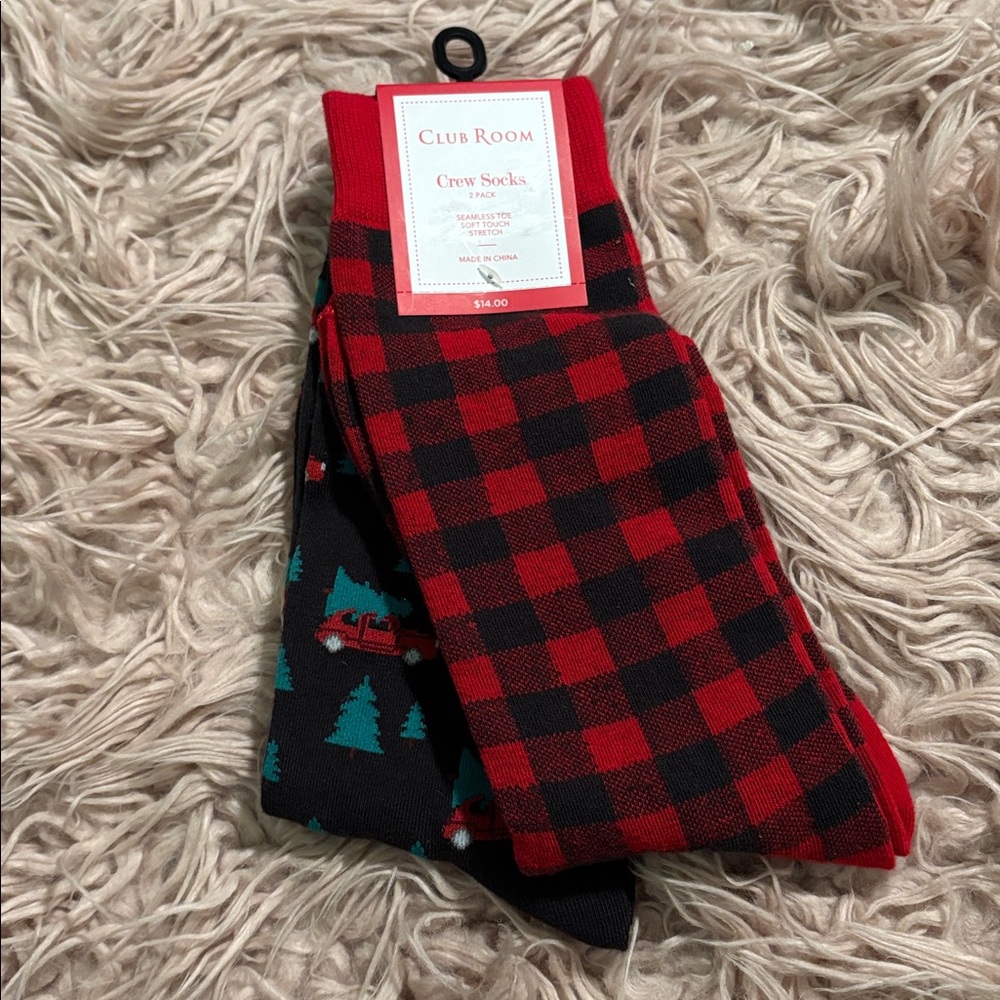 NWT 2-Pack Macy's Club Room Holiday Crew Socks